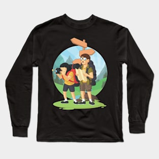 Backpacker Boy and Girl Enjoying Vacation Long Sleeve T-Shirt